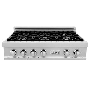 ZLINE 36" Porcelain Gas Stovetop in Fingerprint Resistant Stainless Steel with 6 Gas Burners (RTS-36)