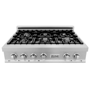 ZLINE 36" Porcelain Gas Stovetop in Fingerprint Resistant Stainless Steel with 6 Gas Burners (RTS-36)