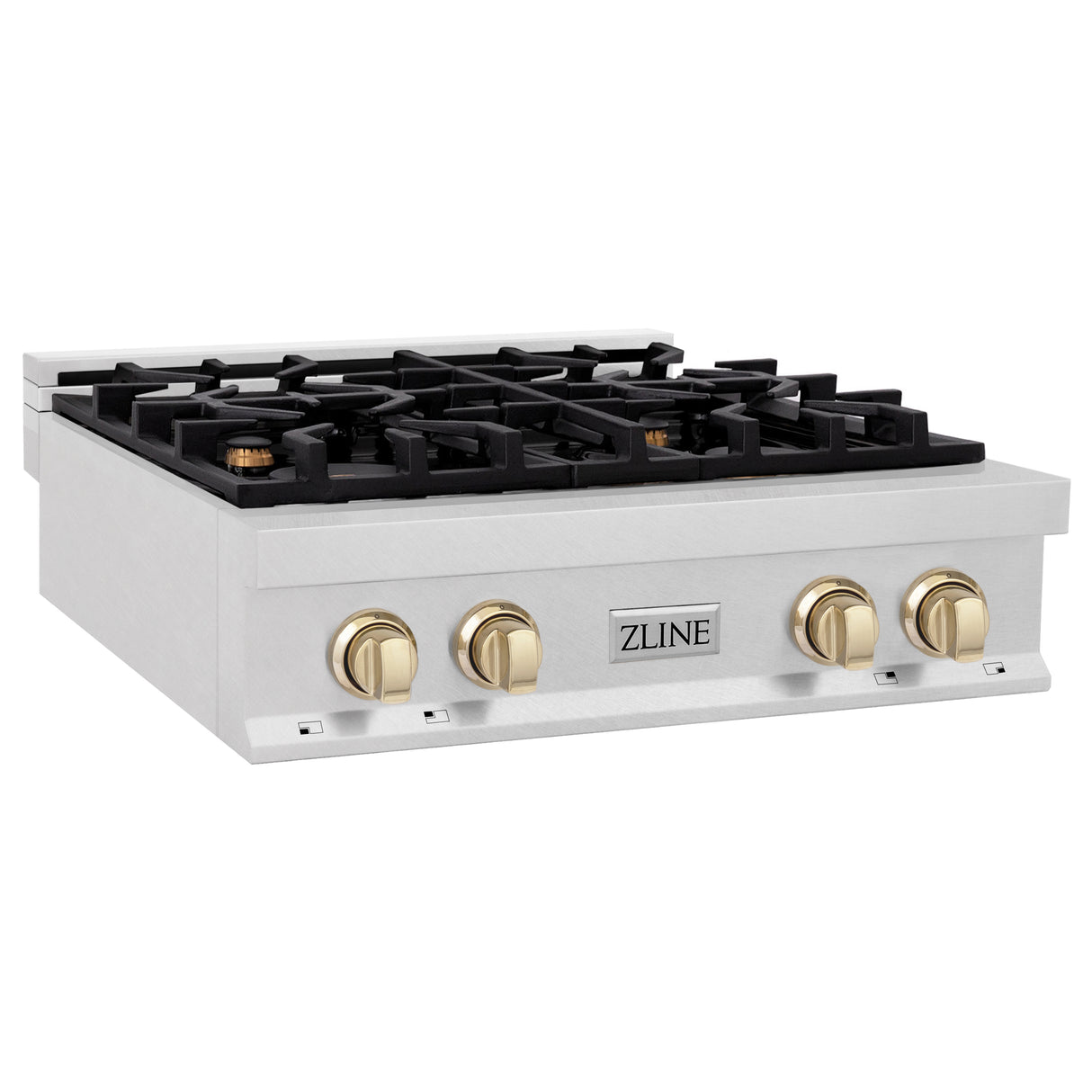 ZLINE Autograph Edition 30" Porcelain Rangetop with 4 Gas Burners in Fingerprint Resistant Stainless Steel and Gold Accents (RTSZ-30-G)