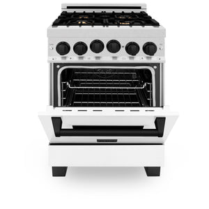 ZLINE Autograph Edition 24" 2.8 cu ft Range with Gas Stove and Gas Oven in Fingerprint Resistant Stainless Steel with White Matte Door and Matte Black Accents (RGSZ-WM-24-MB)