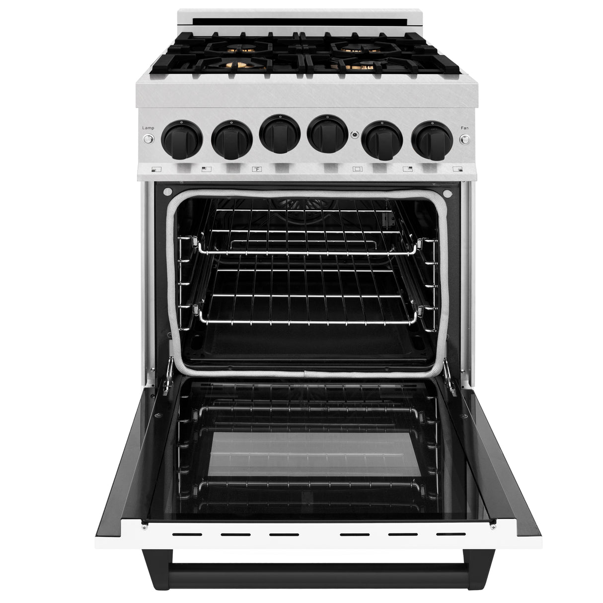 ZLINE Autograph Edition 24" 2.8 cu ft Range with Gas Stove and Gas Oven in Fingerprint Resistant Stainless Steel with White Matte Door and Matte Black Accents (RGSZ-WM-24-MB)