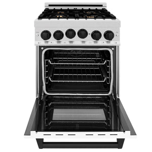 ZLINE Autograph Edition 24" 2.8 cu ft Range with Gas Stove and Gas Oven in Fingerprint Resistant Stainless Steel with White Matte Door and Matte Black Accents (RGSZ-WM-24-MB)