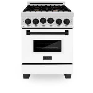 ZLINE Autograph Edition 24" 2.8 cu ft Range with Gas Stove and Gas Oven in Fingerprint Resistant Stainless Steel with White Matte Door and Matte Black Accents (RGSZ-WM-24-MB)