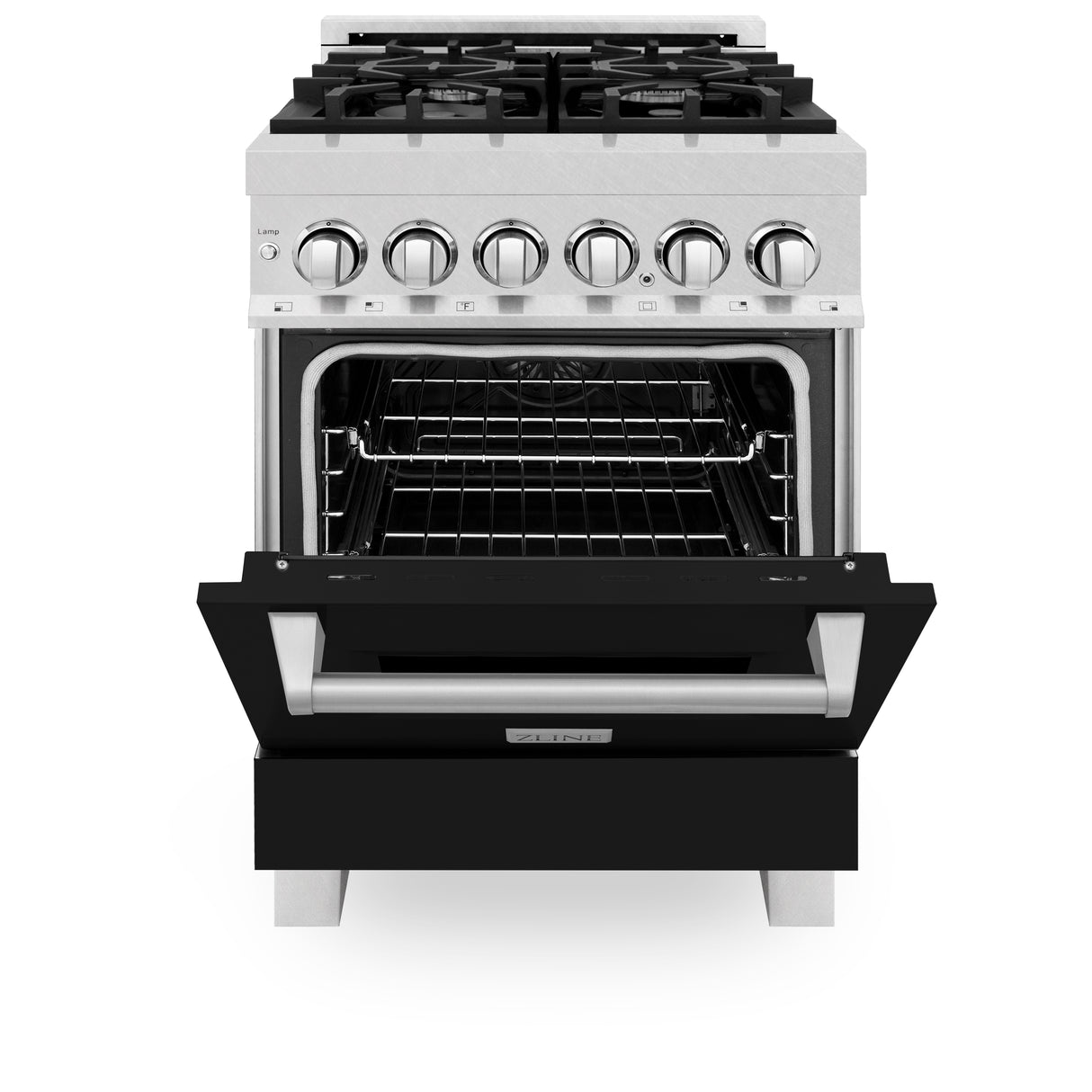 ZLINE 24" 2.8 cu ft Dual Fuel Range with Gas Stove and Electric Oven in Fingerprint Resistant Stainless Steel and Black Matte Door (RAS-BLM-24)