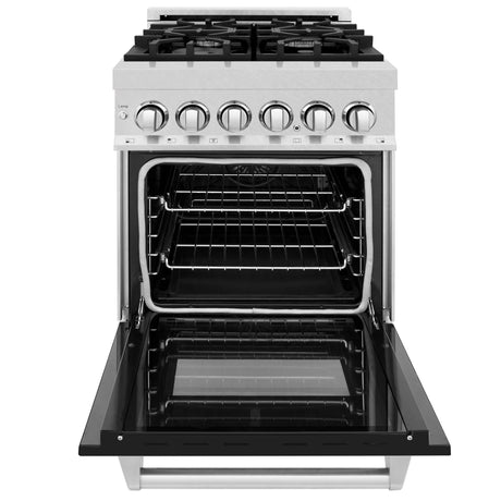 ZLINE 24" 2.8 cu ft Dual Fuel Range with Gas Stove and Electric Oven in Fingerprint Resistant Stainless Steel and Black Matte Door (RAS-BLM-24)