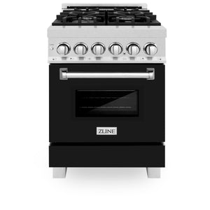 ZLINE 24" 2.8 cu ft Dual Fuel Range with Gas Stove and Electric Oven in Fingerprint Resistant Stainless Steel and Black Matte Door (RAS-BLM-24)