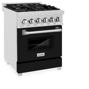 ZLINE 24" 2.8 cu ft Dual Fuel Range with Gas Stove and Electric Oven in Fingerprint Resistant Stainless Steel and Black Matte Door (RAS-BLM-24)