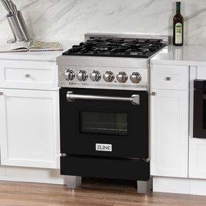 ZLINE 24" 2.8 cu ft Dual Fuel Range with Gas Stove and Electric Oven in Fingerprint Resistant Stainless Steel and Black Matte Door (RAS-BLM-24)