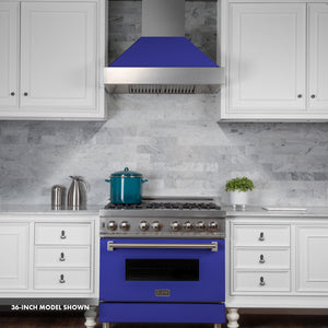 ZLINE 30" 4.0 cu ft Dual Fuel Range with Gas Stove and Electric Oven in Fingerprint Resistant Stainless Steel and Blue Matte Door (RAS-BM-30)