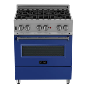 ZLINE 30" 4.0 cu ft Dual Fuel Range with Gas Stove and Electric Oven in Fingerprint Resistant Stainless Steel and Blue Matte Door (RAS-BM-30)