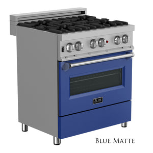 ZLINE 30" 4.0 cu ft Dual Fuel Range with Gas Stove and Electric Oven in Fingerprint Resistant Stainless Steel and Blue Matte Door (RAS-BM-30)