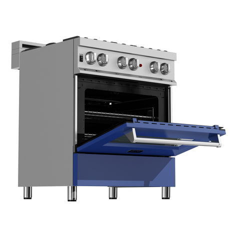 ZLINE 30" 4.0 cu ft Dual Fuel Range with Gas Stove and Electric Oven in Fingerprint Resistant Stainless Steel and Blue Matte Door (RAS-BM-30)