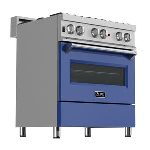 ZLINE 30" 4.0 cu ft Dual Fuel Range with Gas Stove and Electric Oven in Fingerprint Resistant Stainless Steel and Blue Matte Door (RAS-BM-30)