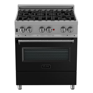 ZLINE 30" 4.0 cu ft Dual Fuel Range with Gas Stove and Electric Oven in Fingerprint Resistant Stainless Steel and Black Matte Door (RAS-BLM-30)