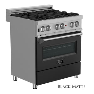 ZLINE 30" 4.0 cu ft Dual Fuel Range with Gas Stove and Electric Oven in Fingerprint Resistant Stainless Steel and Black Matte Door (RAS-BLM-30)