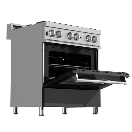 ZLINE 30" 4.0 cu ft Dual Fuel Range with Gas Stove and Electric Oven in Fingerprint Resistant Stainless Steel and Black Matte Door (RAS-BLM-30)