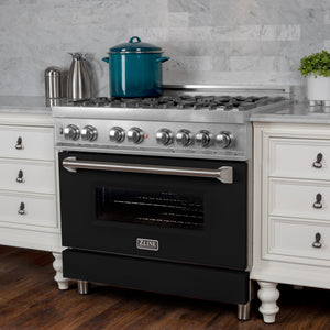 ZLINE 30" 4.0 cu ft Dual Fuel Range with Gas Stove and Electric Oven in Fingerprint Resistant Stainless Steel and Black Matte Door (RAS-BLM-30)