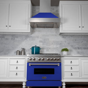 ZLINE 30" 4.0 cu ft Dual Fuel Range with Gas Stove and Electric Oven in Fingerprint Resistant Stainless Steel and Blue Matte Door (RAS-BM-30)