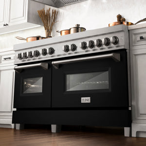 ZLINE 60" 7.4 cu ft Dual Fuel Range with Gas Stove and Electric Oven in Fingerprint Resistant Stainless Steel and Black Matte Doors (RAS-BLM-60)