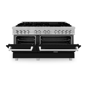 ZLINE 60" 7.4 cu ft Dual Fuel Range with Gas Stove and Electric Oven in Fingerprint Resistant Stainless Steel and Black Matte Doors (RAS-BLM-60)