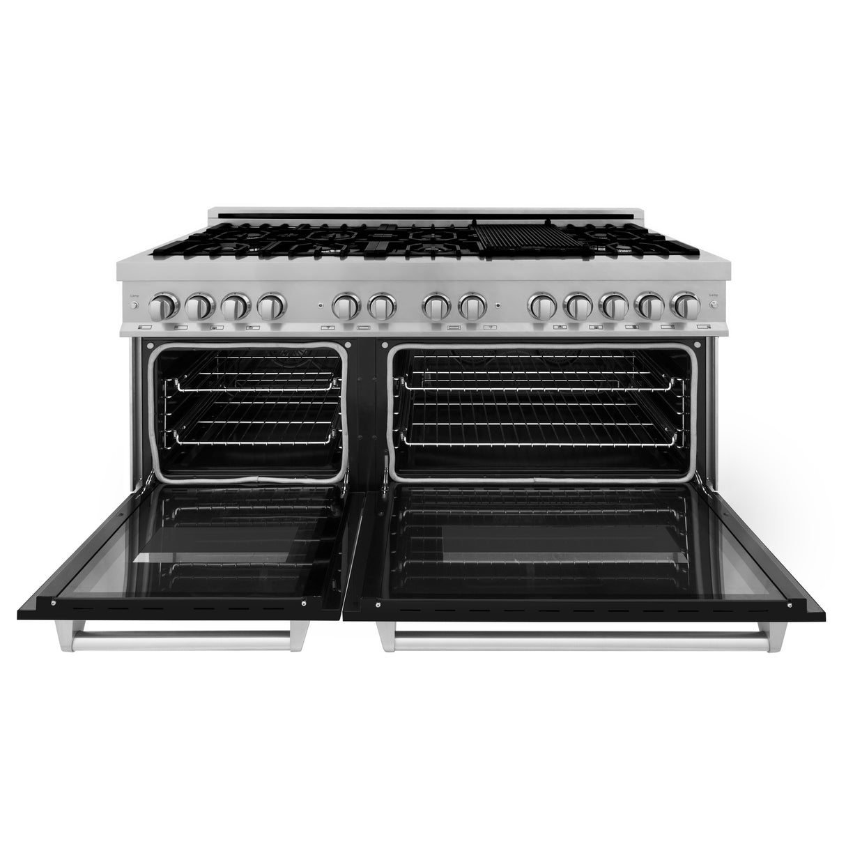 ZLINE 60" 7.4 cu ft Dual Fuel Range with Gas Stove and Electric Oven in Fingerprint Resistant Stainless Steel and Black Matte Doors (RAS-BLM-60)