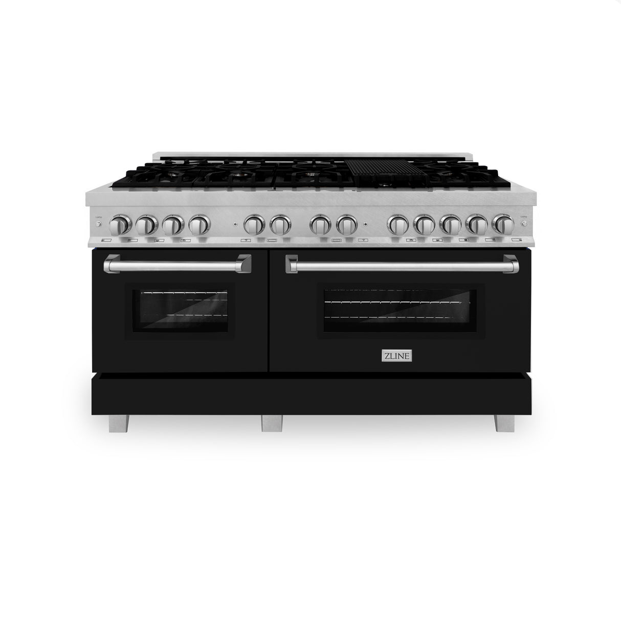 ZLINE 60" 7.4 cu ft Dual Fuel Range with Gas Stove and Electric Oven in Fingerprint Resistant Stainless Steel and Black Matte Doors (RAS-BLM-60)