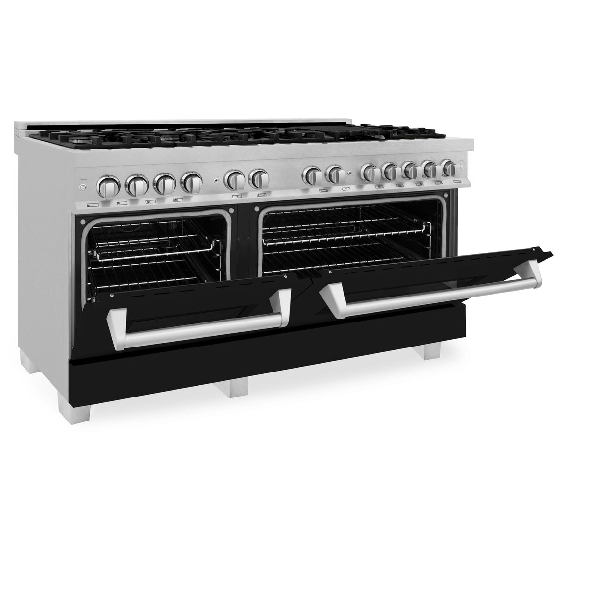 ZLINE 60" 7.4 cu ft Dual Fuel Range with Gas Stove and Electric Oven in Fingerprint Resistant Stainless Steel and Black Matte Doors (RAS-BLM-60)