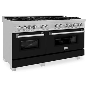 ZLINE 60" 7.4 cu ft Dual Fuel Range with Gas Stove and Electric Oven in Fingerprint Resistant Stainless Steel and Black Matte Doors (RAS-BLM-60)