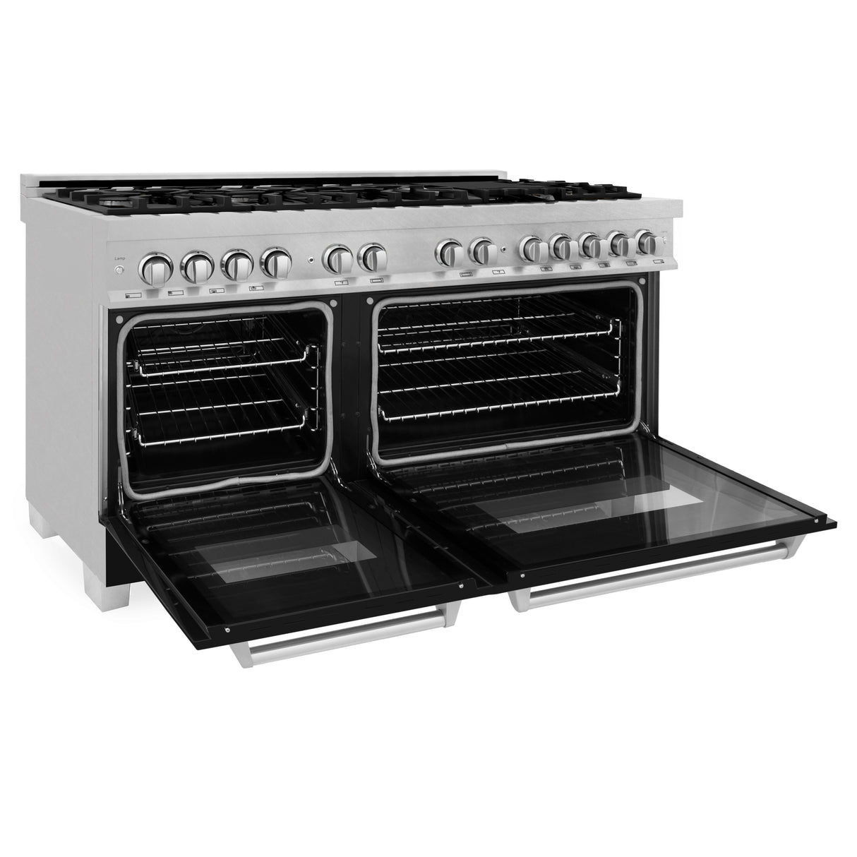 ZLINE 60" 7.4 cu ft Dual Fuel Range with Gas Stove and Electric Oven in Fingerprint Resistant Stainless Steel and Black Matte Doors (RAS-BLM-60)