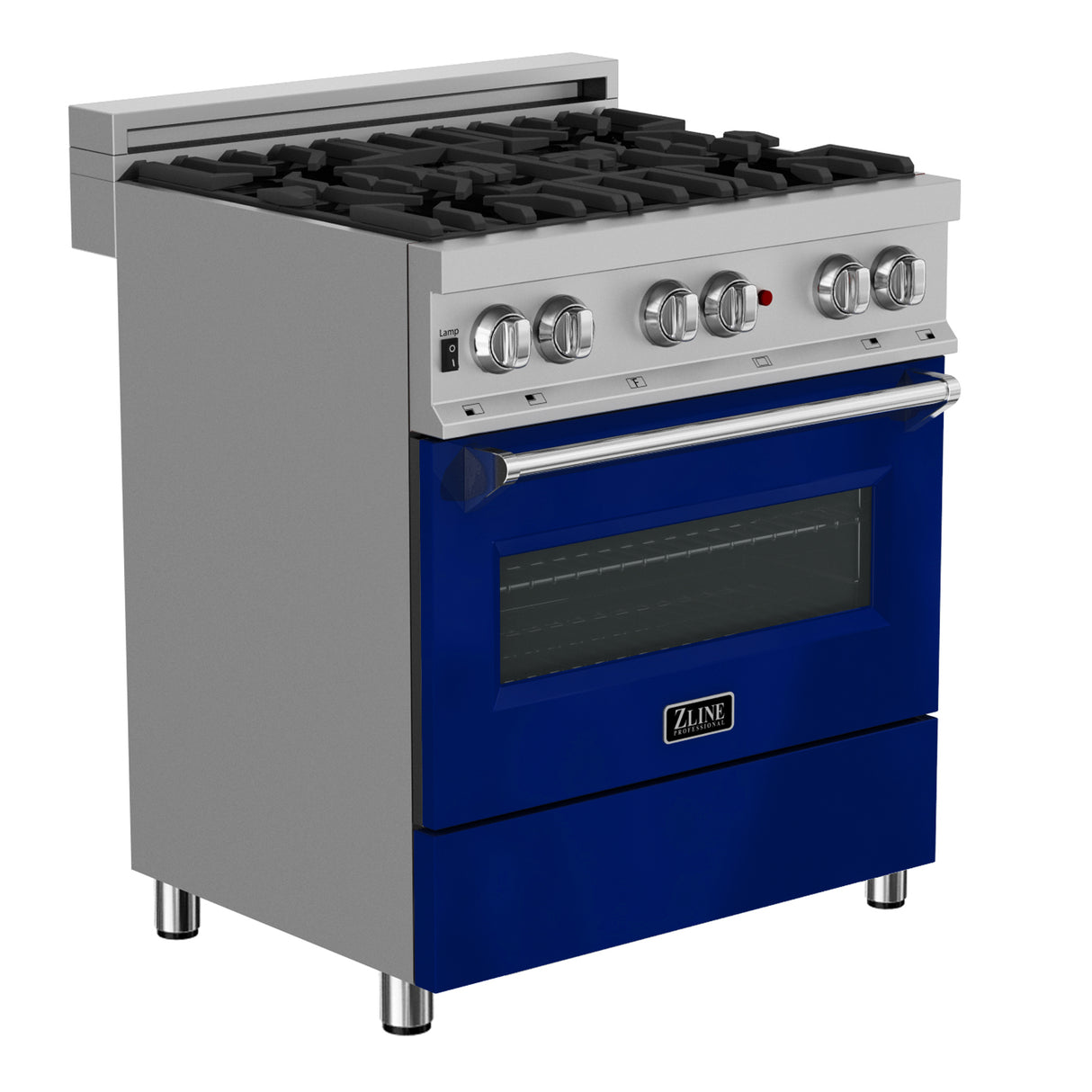 ZLINE 30" 4.0 cu ft Dual Fuel Range with Gas Stove and Electric Oven in Fingerprint Resistant Stainless Steel and Blue Gloss Door (RAS-BG-30)