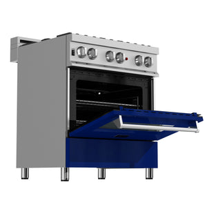 ZLINE 30" 4.0 cu ft Dual Fuel Range with Gas Stove and Electric Oven in Fingerprint Resistant Stainless Steel and Blue Gloss Door (RAS-BG-30)