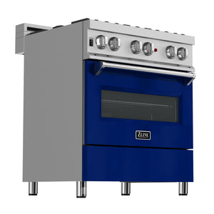 ZLINE 30" 4.0 cu ft Dual Fuel Range with Gas Stove and Electric Oven in Fingerprint Resistant Stainless Steel and Blue Gloss Door (RAS-BG-30)