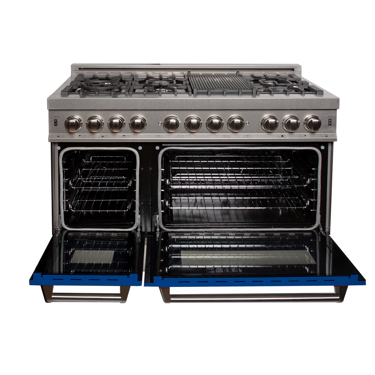 ZLINE 48" 6.0 cu ft Dual Fuel Range with Gas Stove and Electric Oven in Fingerprint Resistant Stainless Steel and Blue Matte Door (RAS-BM-48)