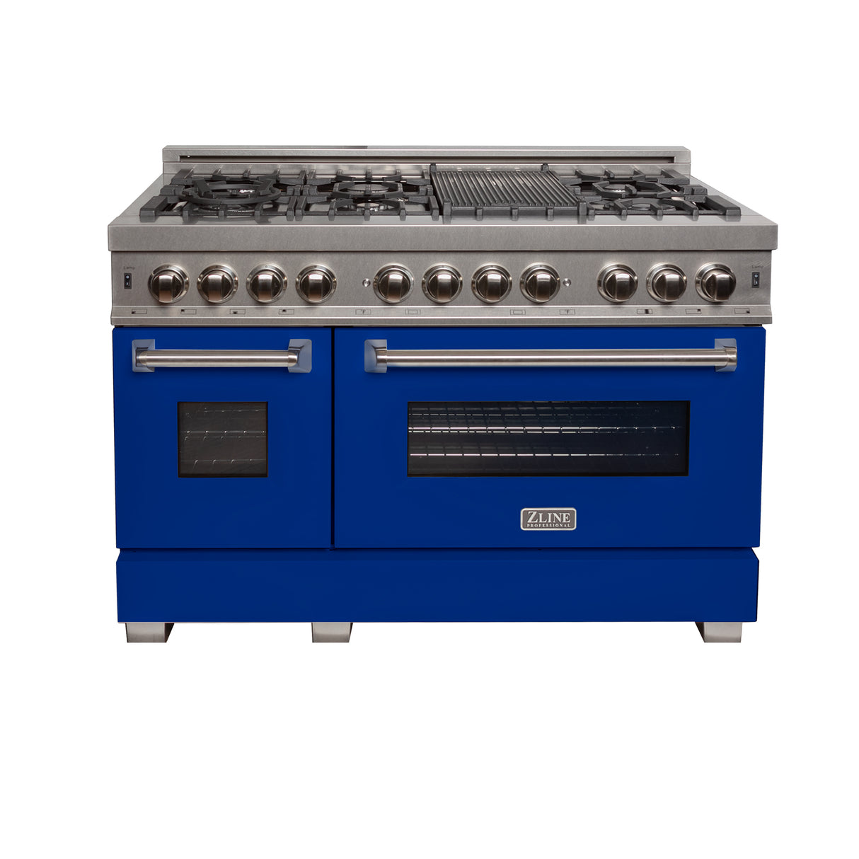 ZLINE 48" 6.0 cu ft Dual Fuel Range with Gas Stove and Electric Oven in Fingerprint Resistant Stainless Steel and Blue Matte Door (RAS-BM-48)