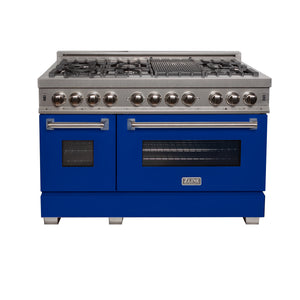 ZLINE 48" 6.0 cu ft Dual Fuel Range with Gas Stove and Electric Oven in Fingerprint Resistant Stainless Steel and Blue Matte Door (RAS-BM-48)