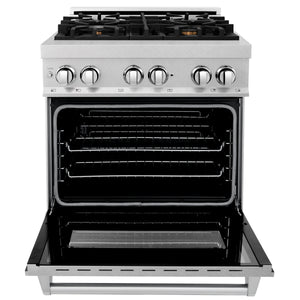 ZLINE 30" 4.0 cu ft Dual Fuel Range with Gas Stove and Electric Oven in Fingerprint Resistant Stainless Steel and Brass Burners (RAS-SN-BR-30)