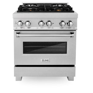 ZLINE 30" 4.0 cu ft Dual Fuel Range with Gas Stove and Electric Oven in Fingerprint Resistant Stainless Steel and Brass Burners (RAS-SN-BR-30)