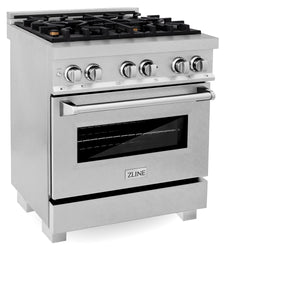 ZLINE 30" 4.0 cu ft Dual Fuel Range with Gas Stove and Electric Oven in Fingerprint Resistant Stainless Steel and Brass Burners (RAS-SN-BR-30)