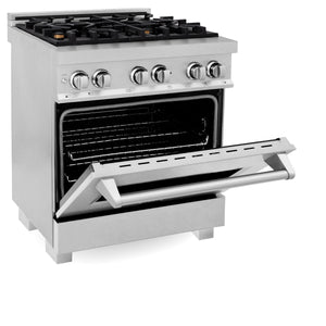 ZLINE 30" 4.0 cu ft Dual Fuel Range with Gas Stove and Electric Oven in Fingerprint Resistant Stainless Steel and Brass Burners (RAS-SN-BR-30)