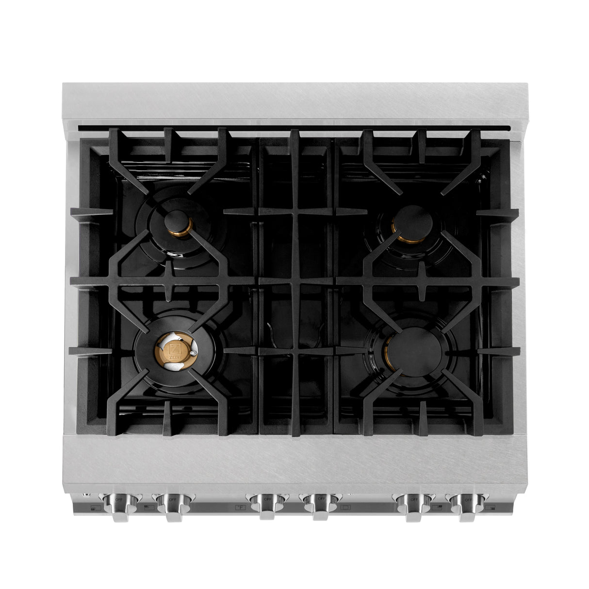 ZLINE 30" 4.0 cu ft Dual Fuel Range with Gas Stove and Electric Oven in Fingerprint Resistant Stainless Steel and Brass Burners (RAS-SN-BR-30)