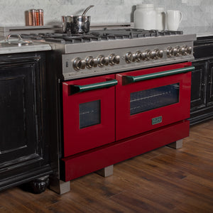 ZLINE 48" 6.0 cu ft Dual Fuel Range with Gas Stove and Electric Oven in Fingerprint Resistant Stainless Steel and Red Gloss Door (RAS-RG-48)