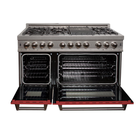 ZLINE 48" 6.0 cu ft Dual Fuel Range with Gas Stove and Electric Oven in Fingerprint Resistant Stainless Steel and Red Matte Door (RAS-RM-48)