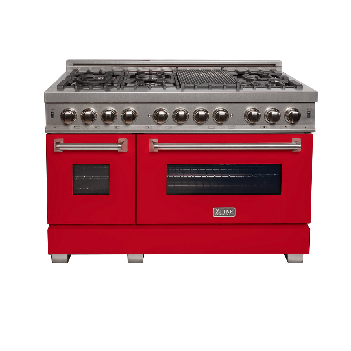 ZLINE 48" 6.0 cu ft Dual Fuel Range with Gas Stove and Electric Oven in Fingerprint Resistant Stainless Steel and Red Matte Door (RAS-RM-48)