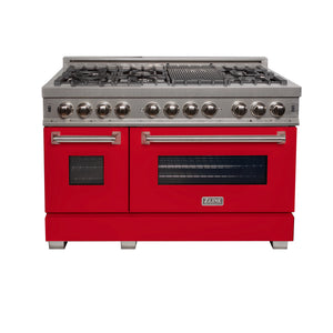 ZLINE 48" 6.0 cu ft Dual Fuel Range with Gas Stove and Electric Oven in Fingerprint Resistant Stainless Steel and Red Matte Door (RAS-RM-48)