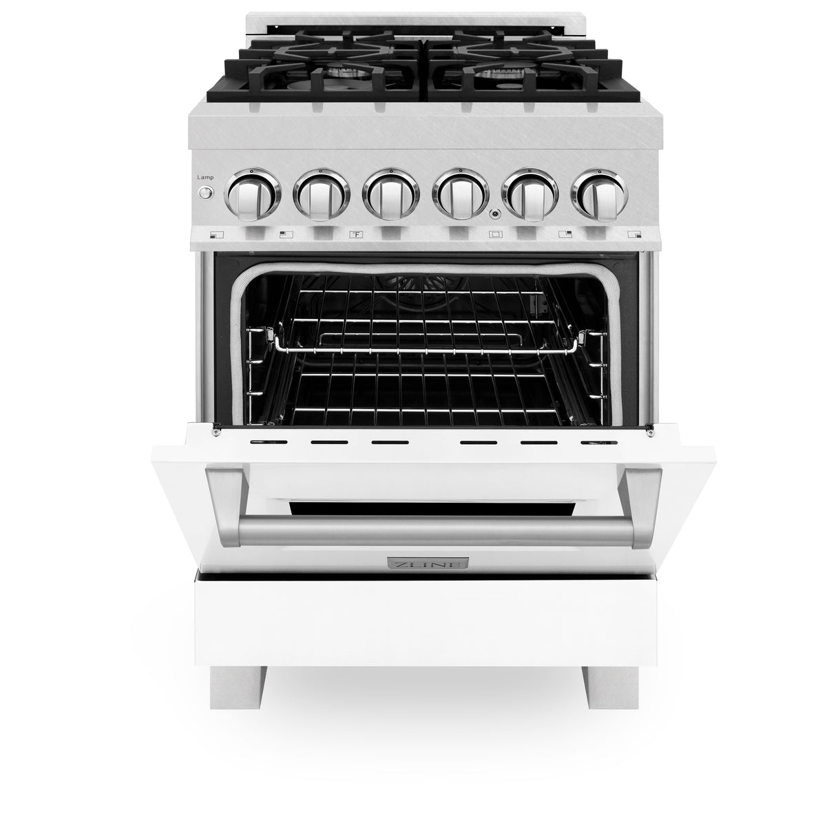 ZLINE 24" 2.8 cu ft Dual Fuel Range with Gas Stove and Electric Oven in Fingerprint Resistant Stainless Steel and White Matte Door (RAS-WM-24)