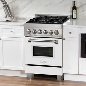 ZLINE 24" 2.8 cu ft Dual Fuel Range with Gas Stove and Electric Oven in Fingerprint Resistant Stainless Steel and White Matte Door (RAS-WM-24)