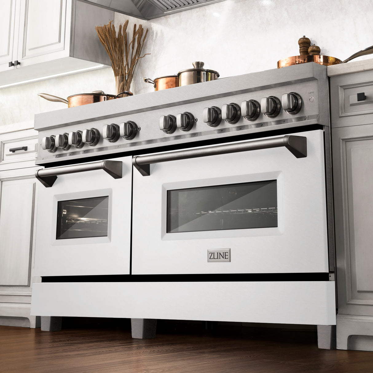 ZLINE 60" 7.4 cu ft Dual Fuel Range with Gas Stove and Electric Oven in Fingerprint Resistant Stainless Steel and White Matte Doors (RAS-WM-60)