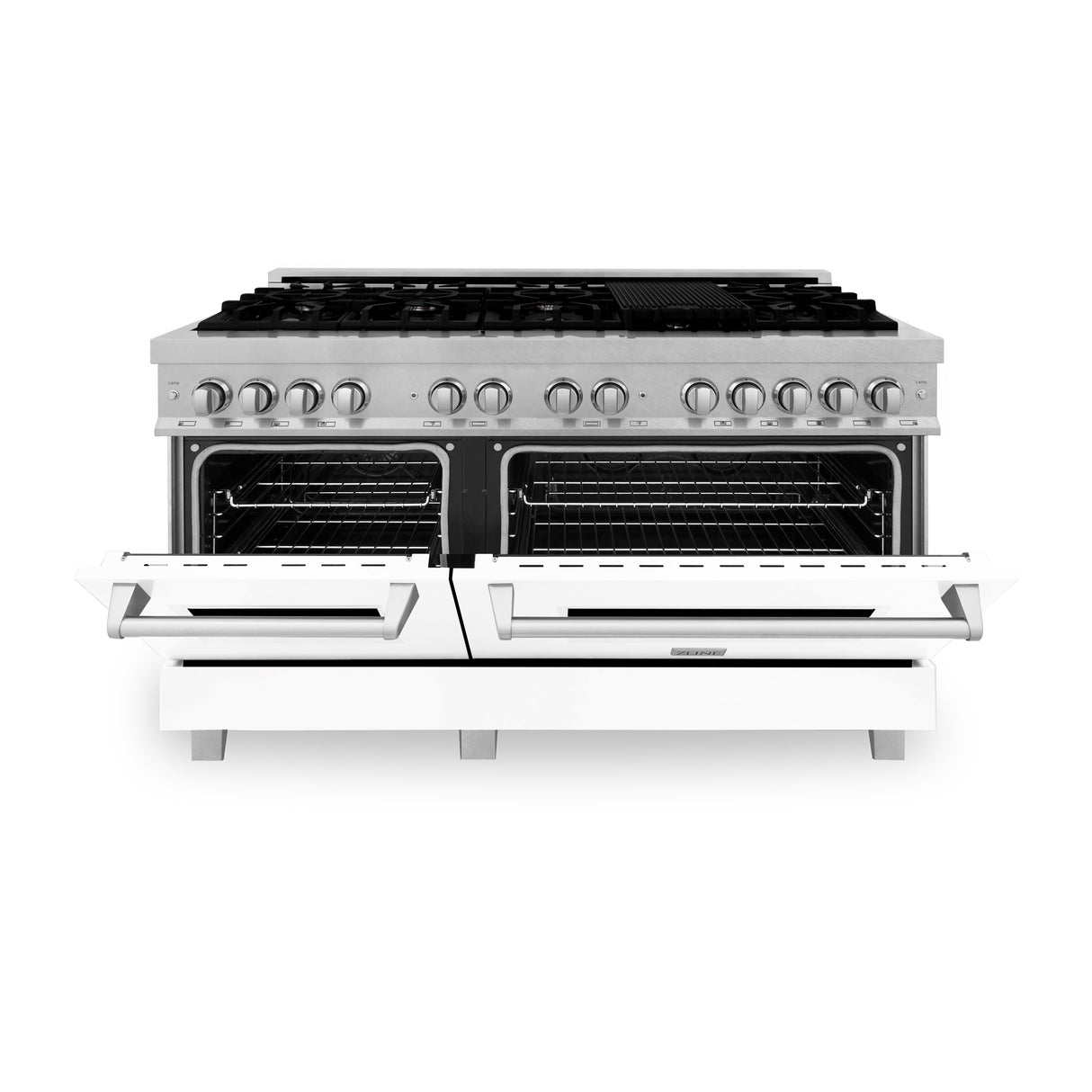 ZLINE 60" 7.4 cu ft Dual Fuel Range with Gas Stove and Electric Oven in Fingerprint Resistant Stainless Steel and White Matte Doors (RAS-WM-60)