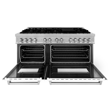 ZLINE 60" 7.4 cu ft Dual Fuel Range with Gas Stove and Electric Oven in Fingerprint Resistant Stainless Steel and White Matte Doors (RAS-WM-60)