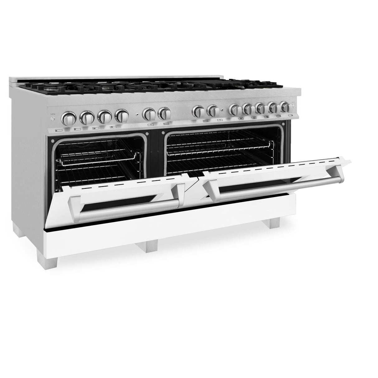 ZLINE 60" 7.4 cu ft Dual Fuel Range with Gas Stove and Electric Oven in Fingerprint Resistant Stainless Steel and White Matte Doors (RAS-WM-60)